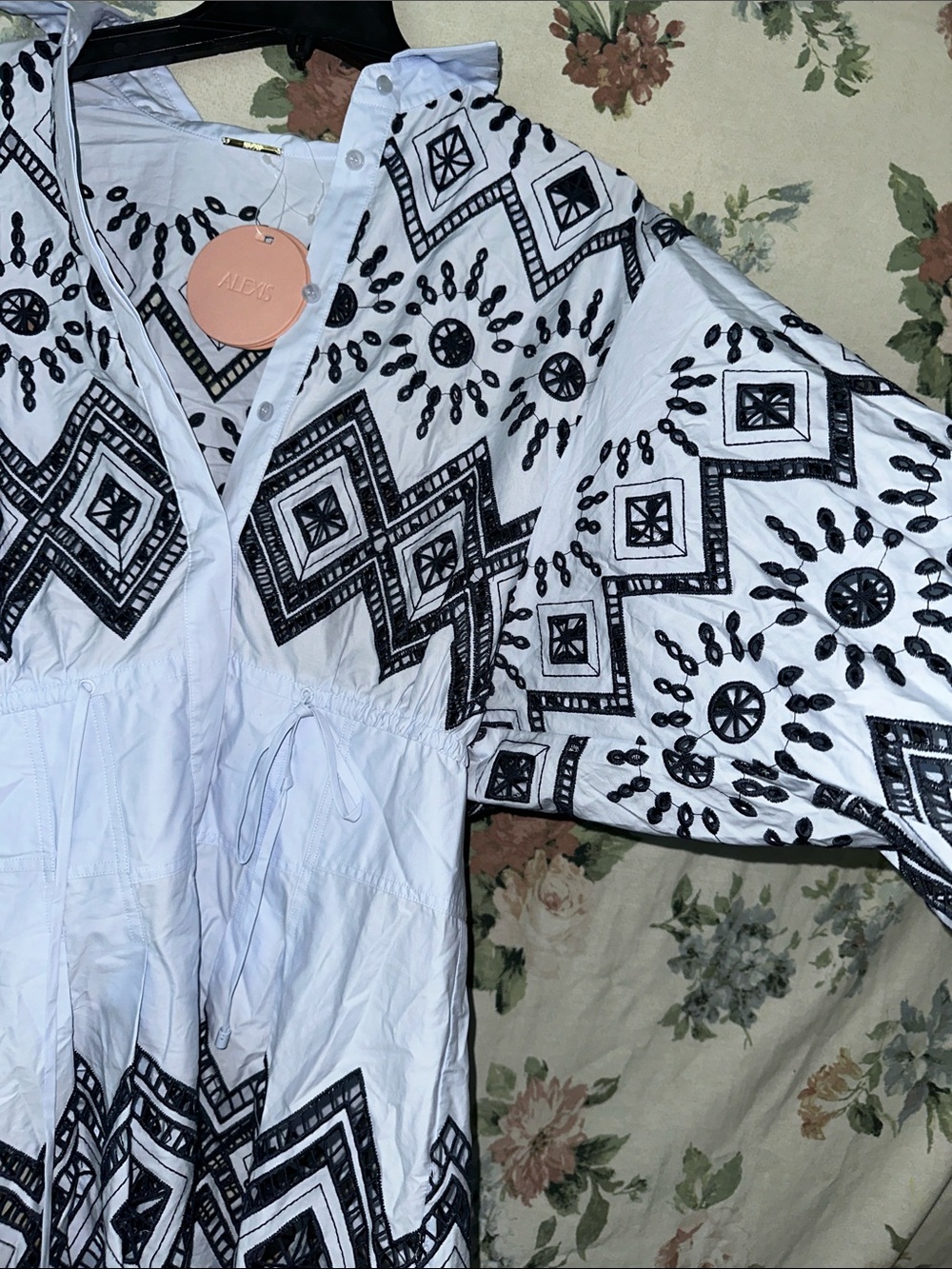 Alexis White Trench Coat with Black Geometric Embroidery - Picture 7 of 7